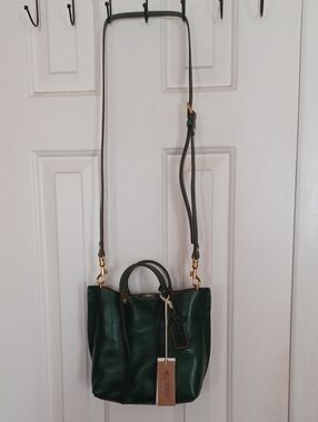 Old Trend Dark Green Leather Crossbody Tote with Detachable Strap